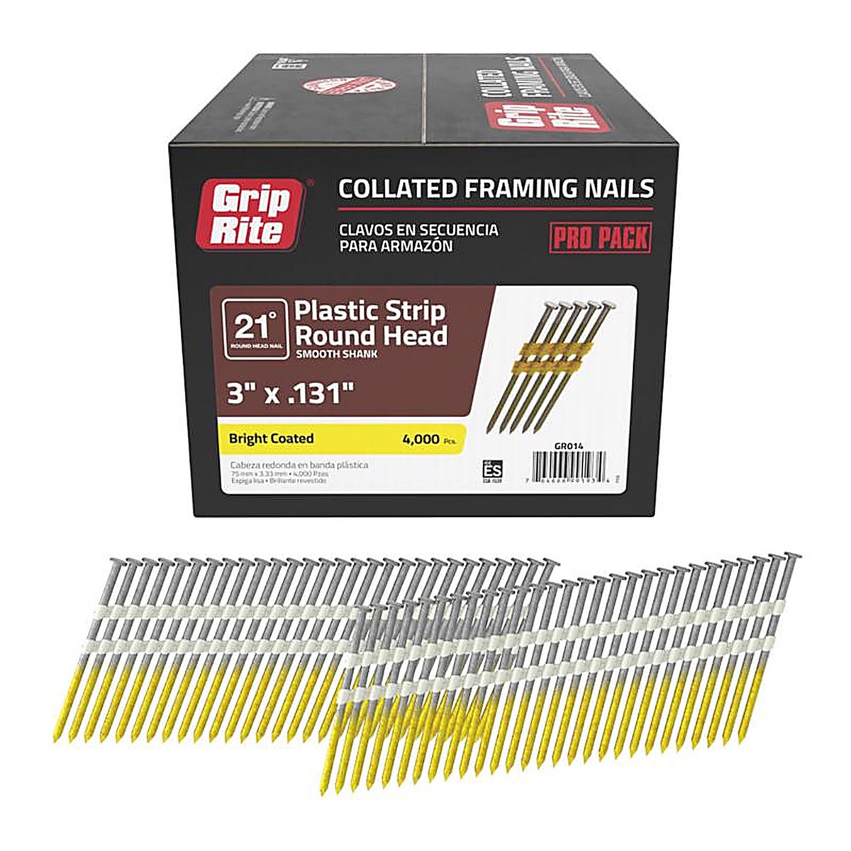 Grip-Rite GR014 3 in. 10 Ga. Angled Strip Framing Nails 21 deg. Smooth Shank 4000/Pack
