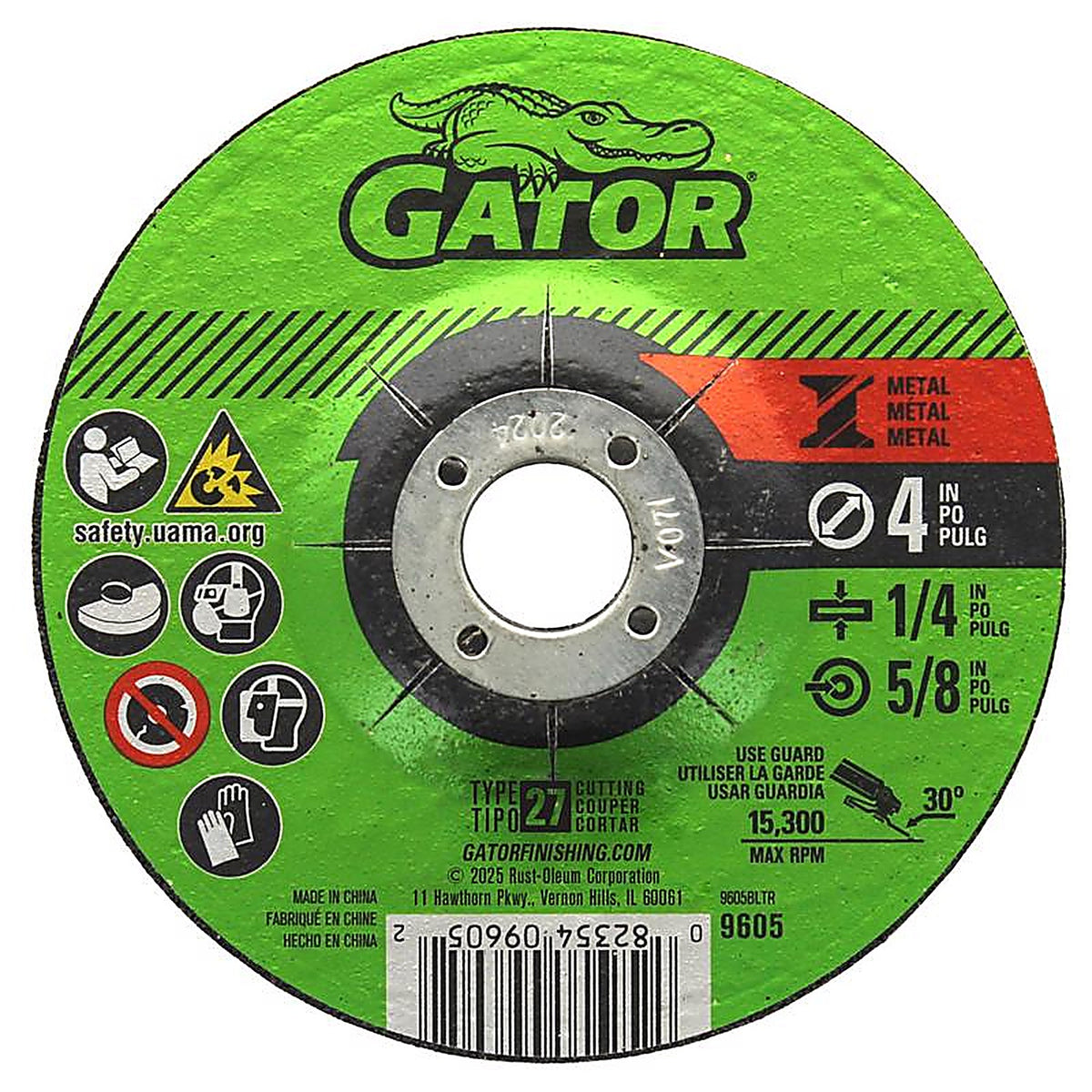 Gator 9605 4 in. Dia. x 1/4 in. thick x 5/8 in. Metal Grinding Wheel 1/pc.
