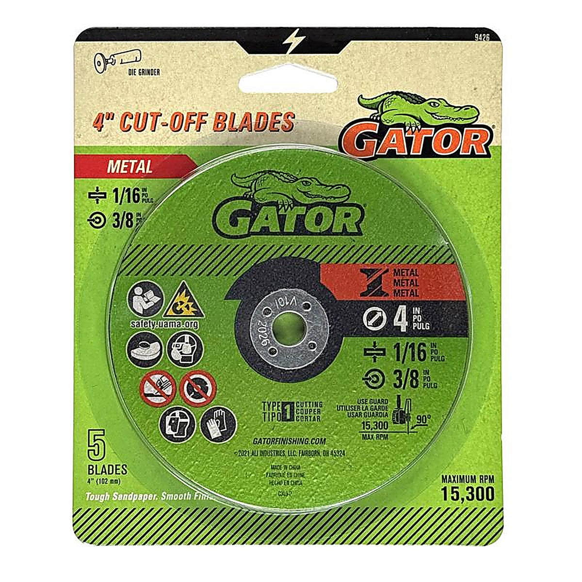 Gator 9426 4 in. Dia. x 3/8 in. Aluminum Oxide Metal Cut-Off Blade 5/pc.