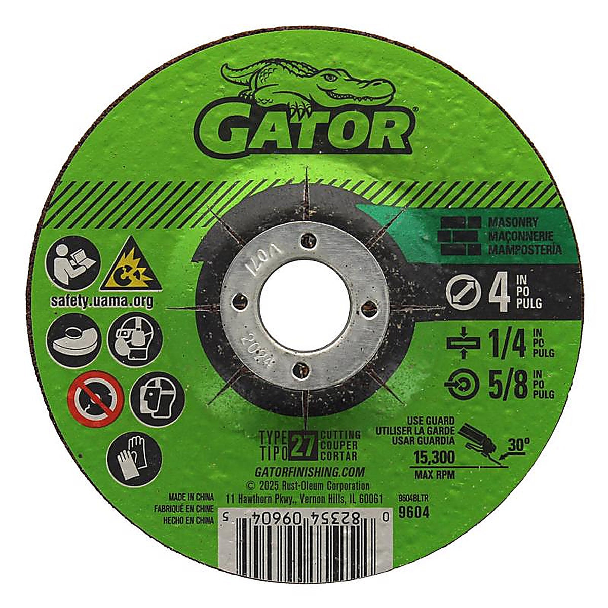 Gator 9604 4 in. Dia. x 1/4 in. thick x 5/8 in. Masonry Grinding Wheel 1/pc.