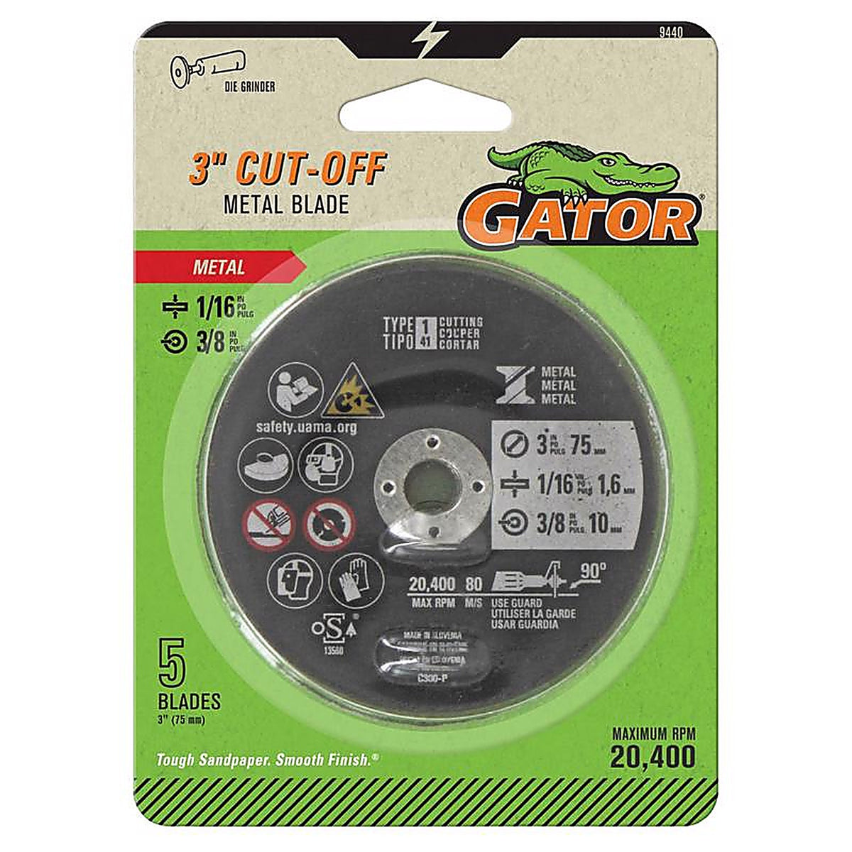Gator 9440 3 in. Dia. x 3/8 in. Aluminum Oxide Metal Cut-Off Blade 5/pc.