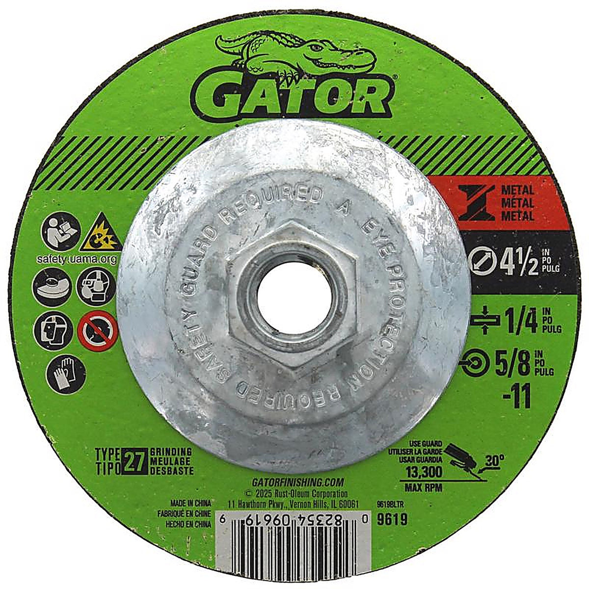 Gator 9619 4-1/2 in. Dia. x 1/4 in. thick x 5/8 in. Metal Grinding Wheel 1/pc.