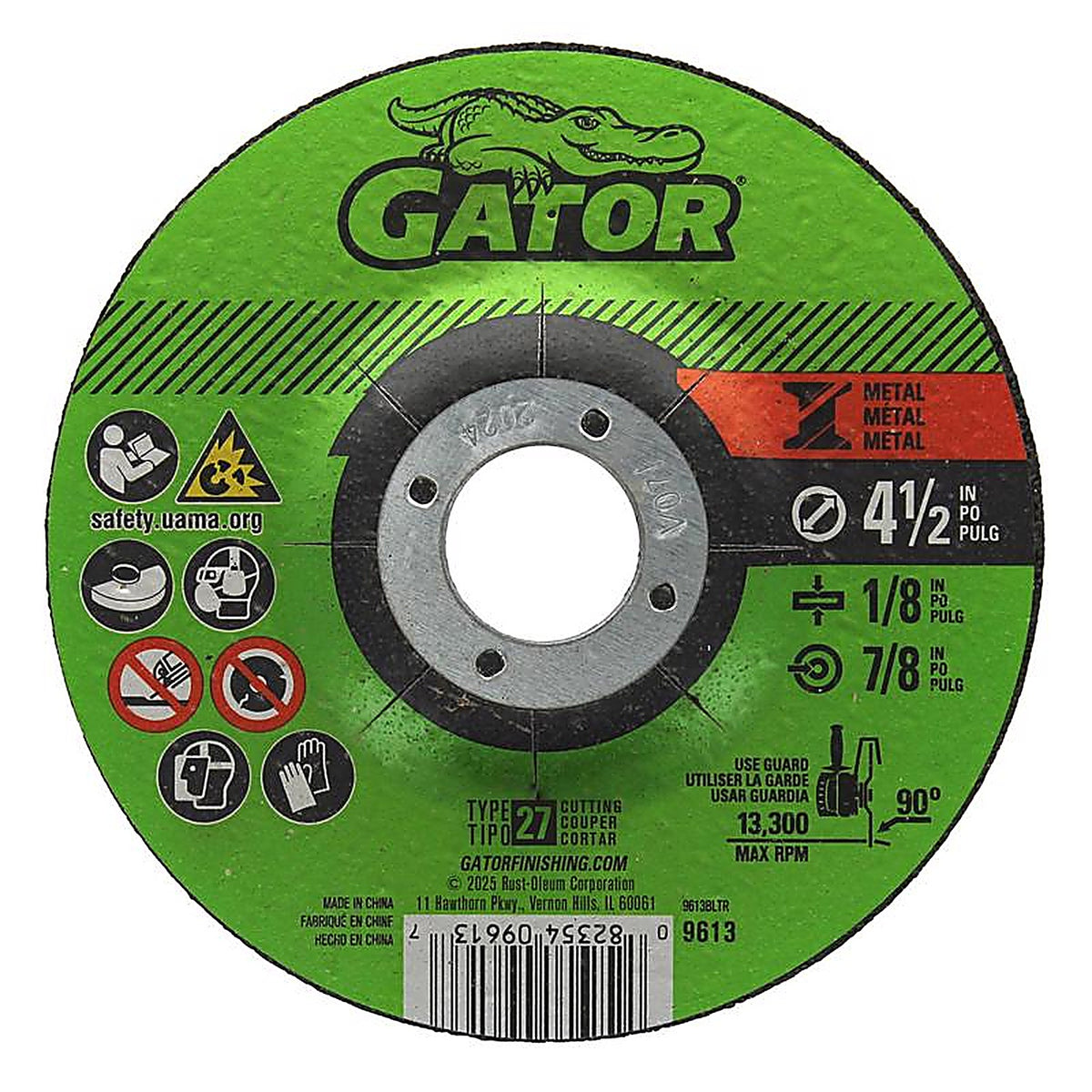 Gator 9613 4-1/2 in. Dia. x 1/8 in. thick x 7/8 in. Metal Grinding Wheel 1/pc.