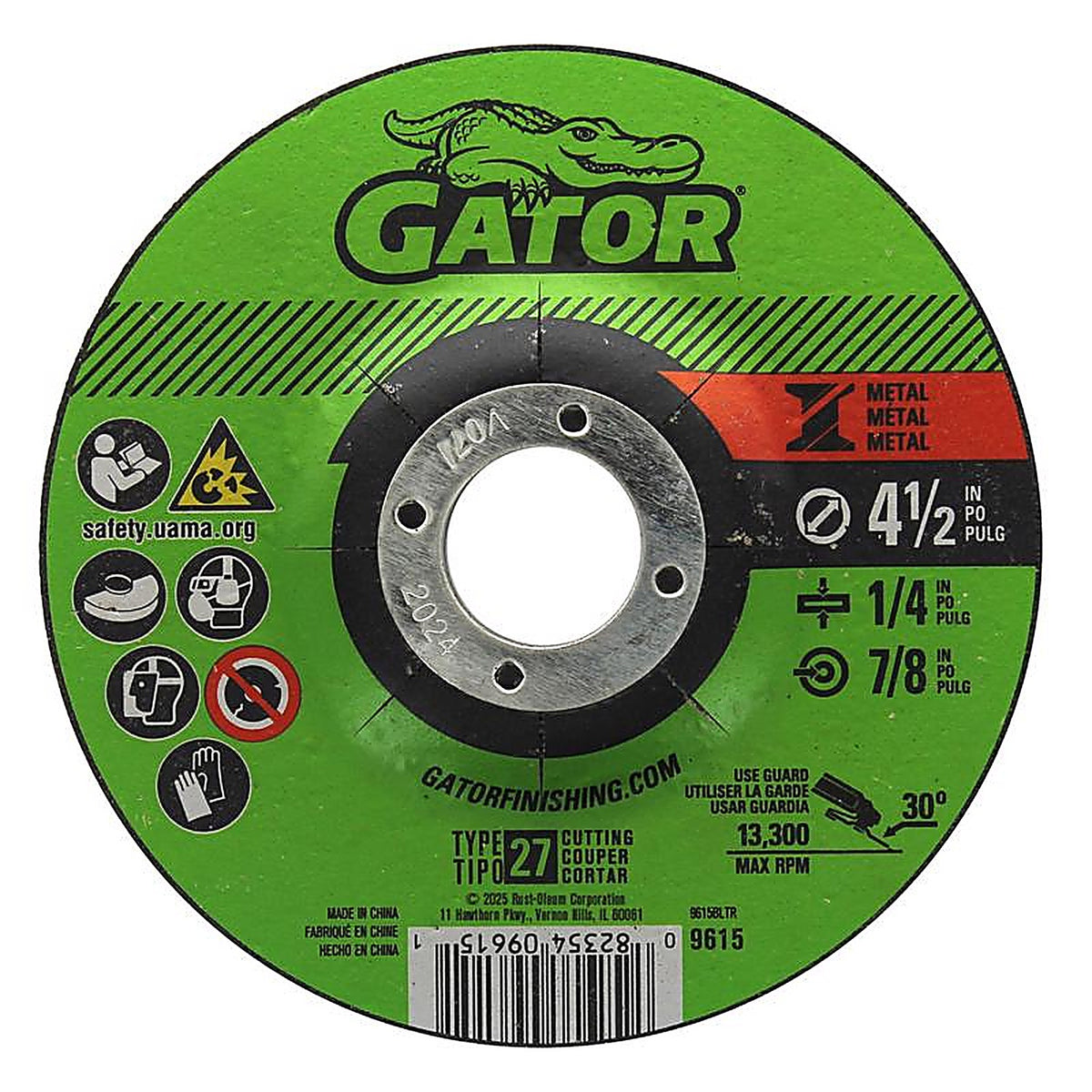 Gator 9615 4-1/2 in. Dia. x 1/4 in. thick x 7/8 in. Metal Grinding Wheel 1/pc.