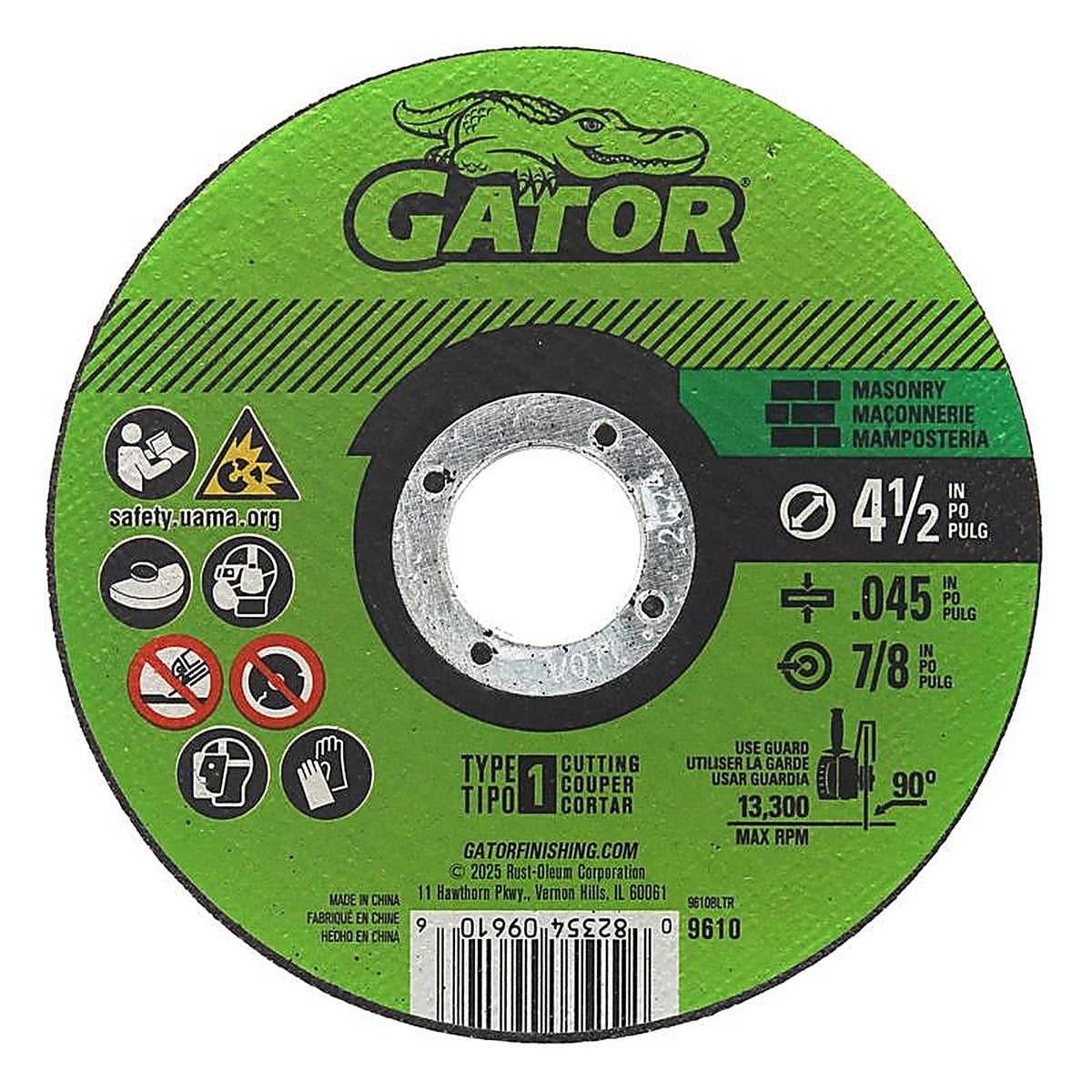 Gator 9610 4-1/2 in. Dia. x 7/8 in. Aluminum Oxide Masonry Cut-Off Wheel 1/pc.