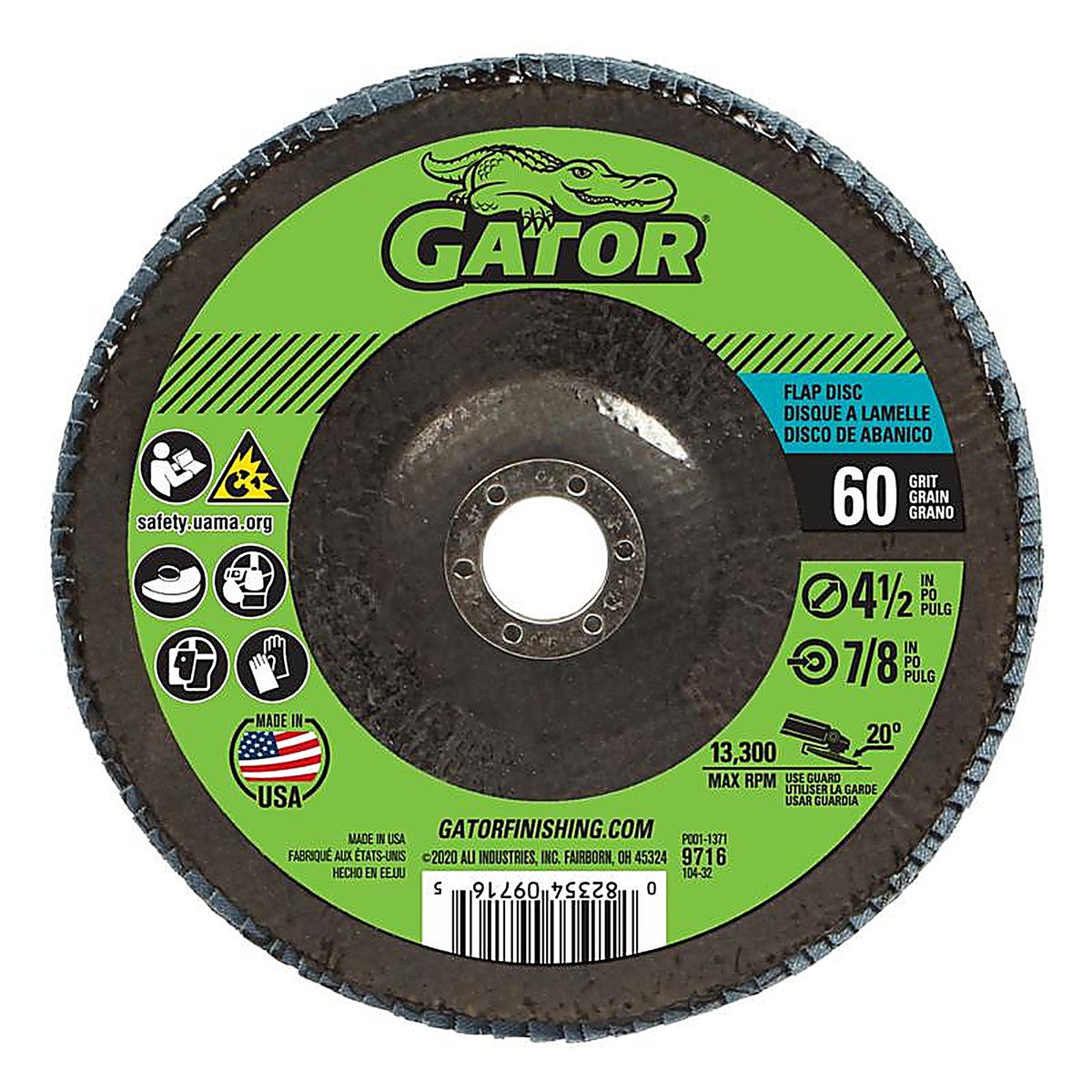Gator 9716 4-1/2 in. Dia. x 7/8 in. Zirconia Aluminum Oxide Flap Disc 60 Grit 1/Pack