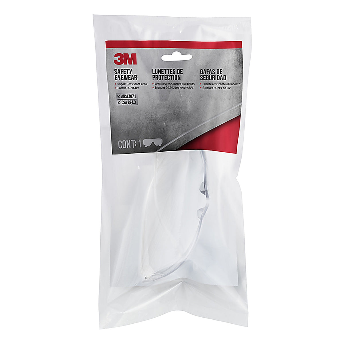 3M 90953H1-DC-20 Safety Glasses Clear Lens Clear Frame 1/pc.