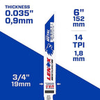 Lenox 22756OSB614R 6 in. Bi-Metal Reciprocating Saw Blade 14 TPI 1/Pack