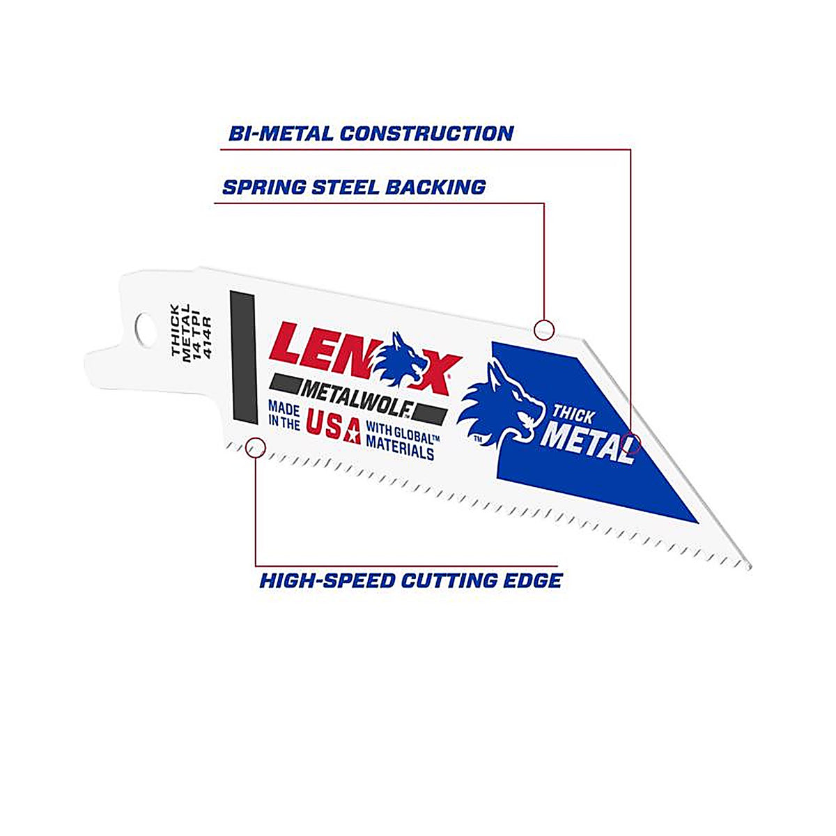 Lenox 20550414R 4 in. Bi-Metal Reciprocating Saw Blade 14 TPI 5/Pack