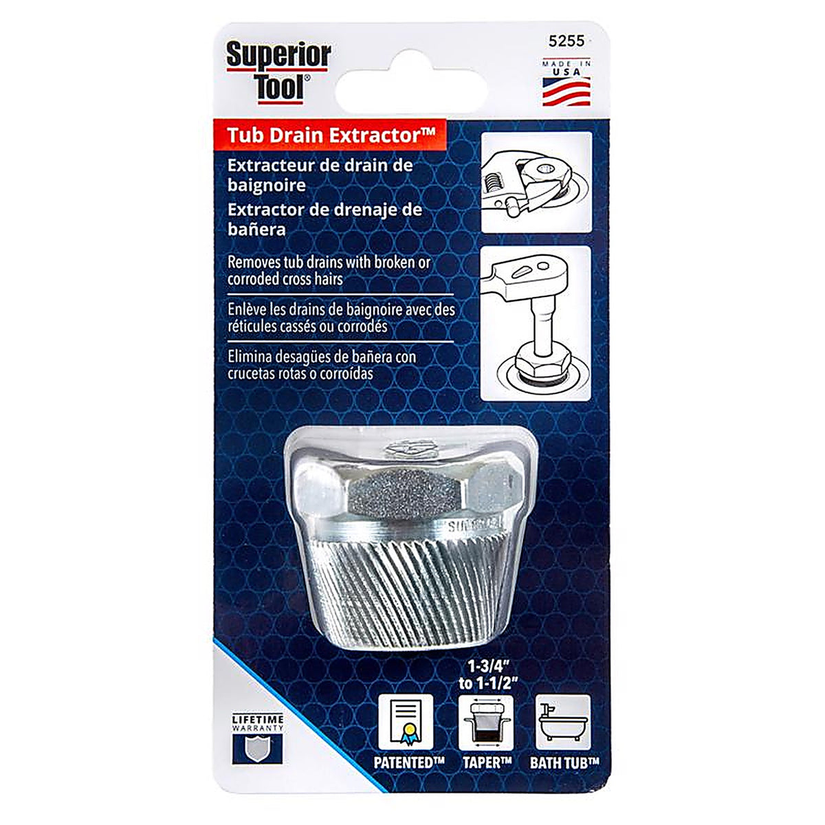 Superior Tool 5255 1-1/2 in. L Tub Drain Extractor