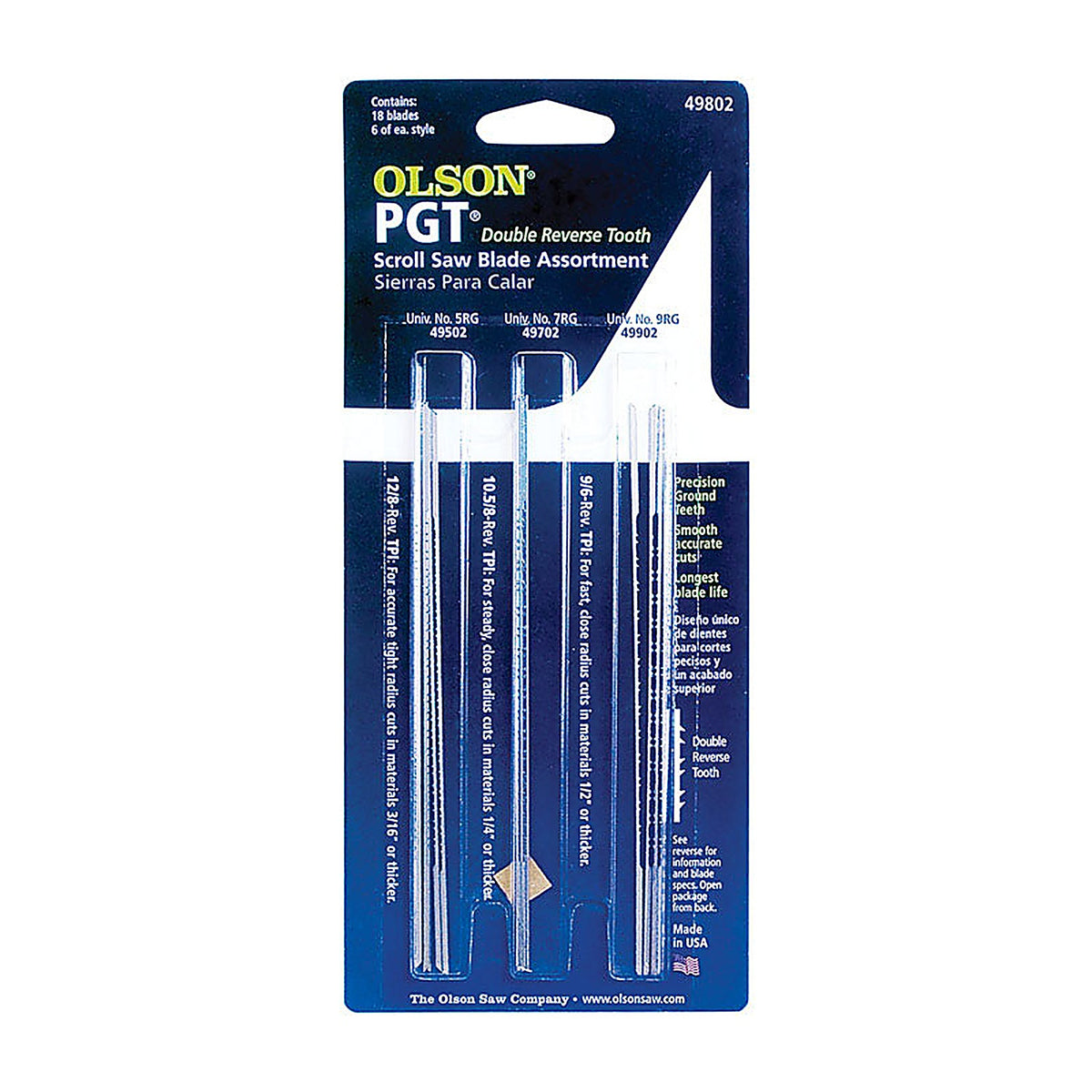 Olson Saw PG49802 PGT 5 in. Carbon Steel Scroll Saw Blade 2 TPI 18/Pack