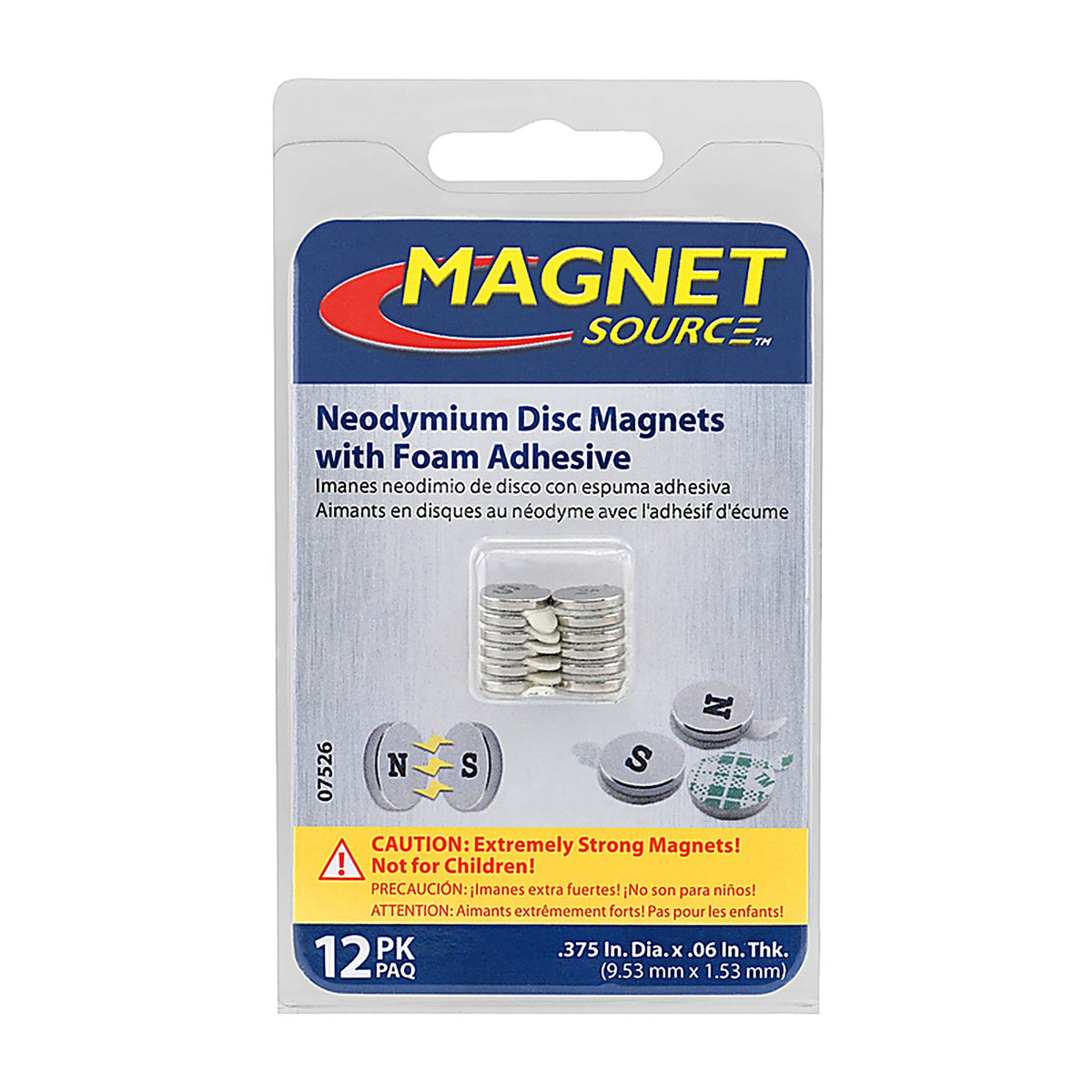 Master Magnetics 7526 0.375 in. Neodymium Disc Magnets with Adhesive 1.68 lb. pull 35 MGOe Silver 12/pc.