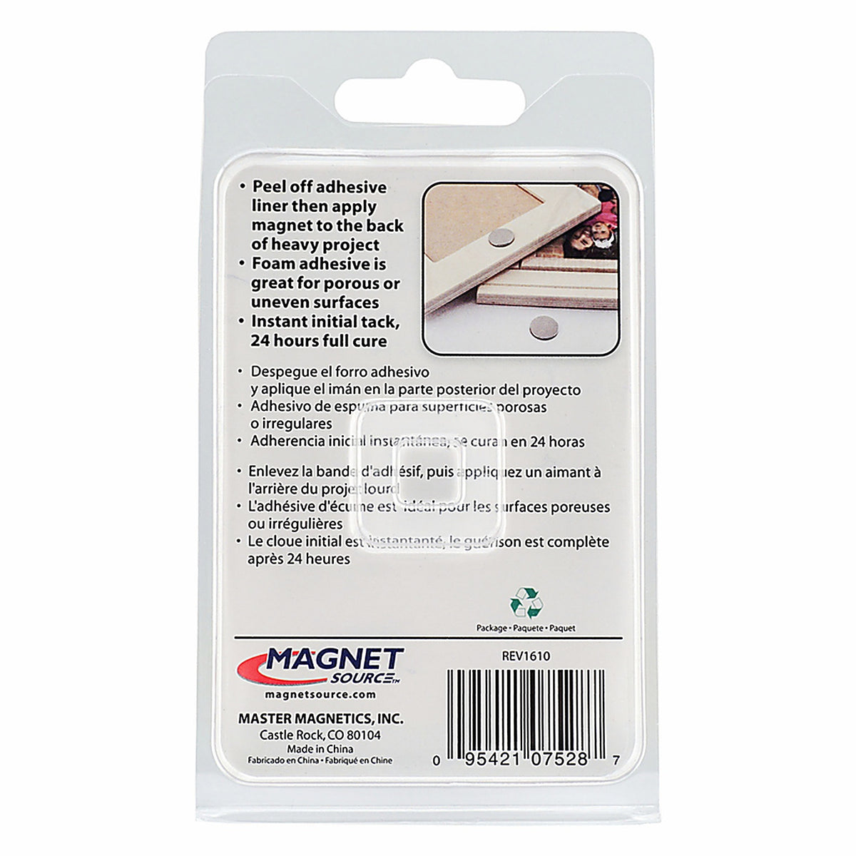 Master Magnetics 7528 0.75 in. Neodymium Disc Magnets with Adhesive 3.91 lb. pull Silver 5/pc.