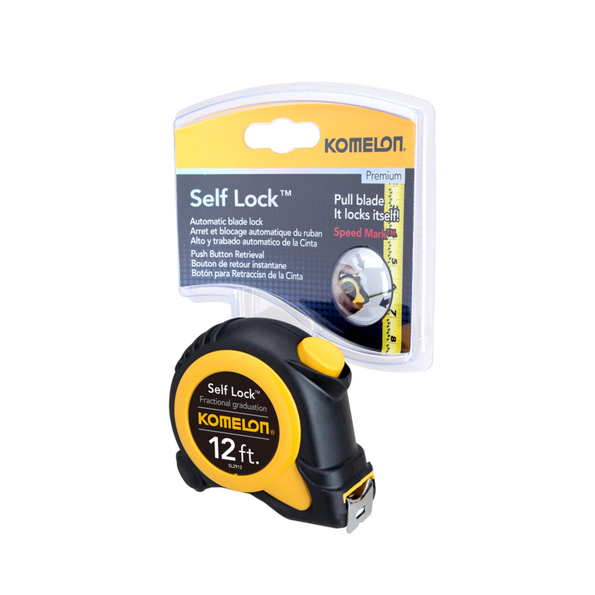 Komelon SL2912 Self Lock Speed Mark 12 ft. L x 0.63 in. W Tape Measure 1/Pack