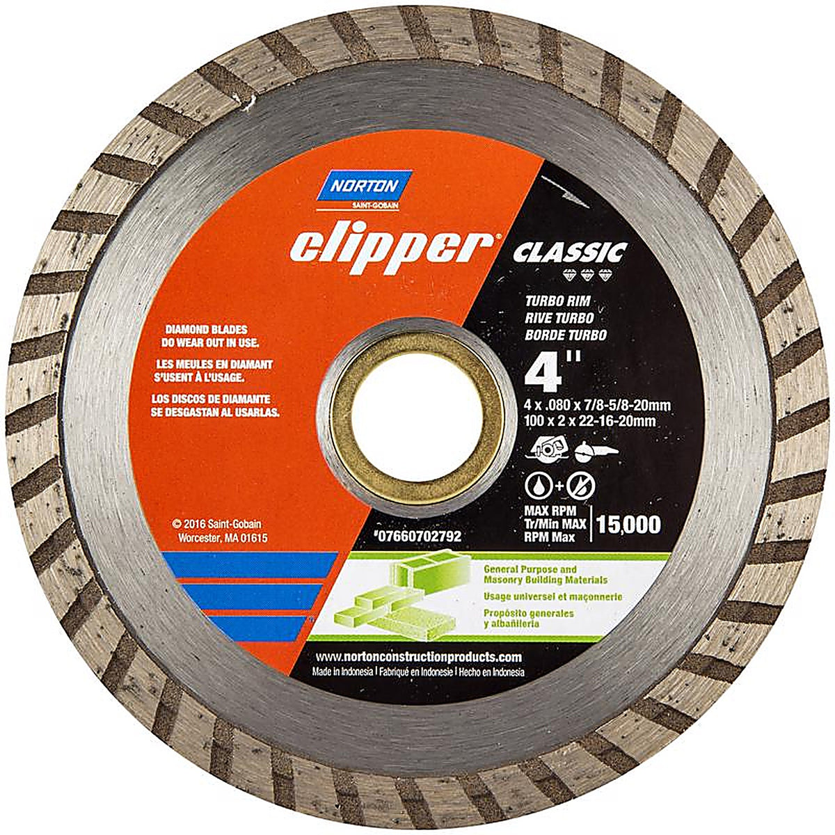 Norton 7660702792 Classic 4 Dia. x 5/8 and 7/8 Diamond Turbo Saw Blade 1