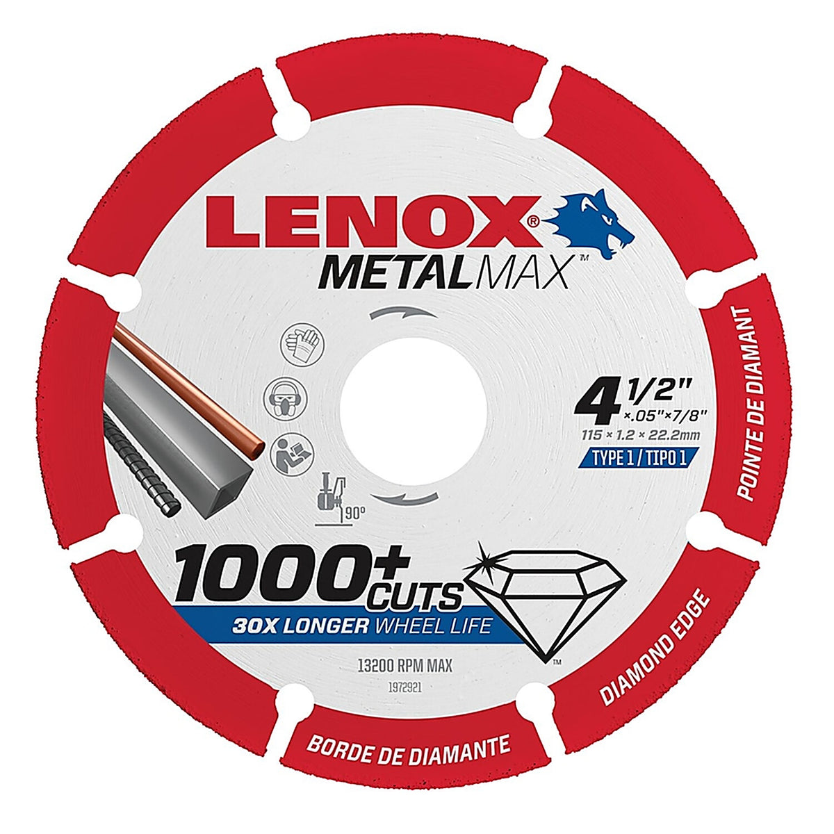 Lenox 1972921 MetalMax 4-1/2 in. Dia. x 7/8 in. Diamond/Metal Metal Cut-Off Blade 1/pc.