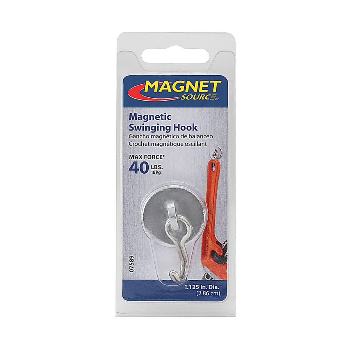 Master Magnetics 7589 .225 in. Neodymium Magnetic Hook 40 lb. pull 35 MGOe Silver 1/pc.