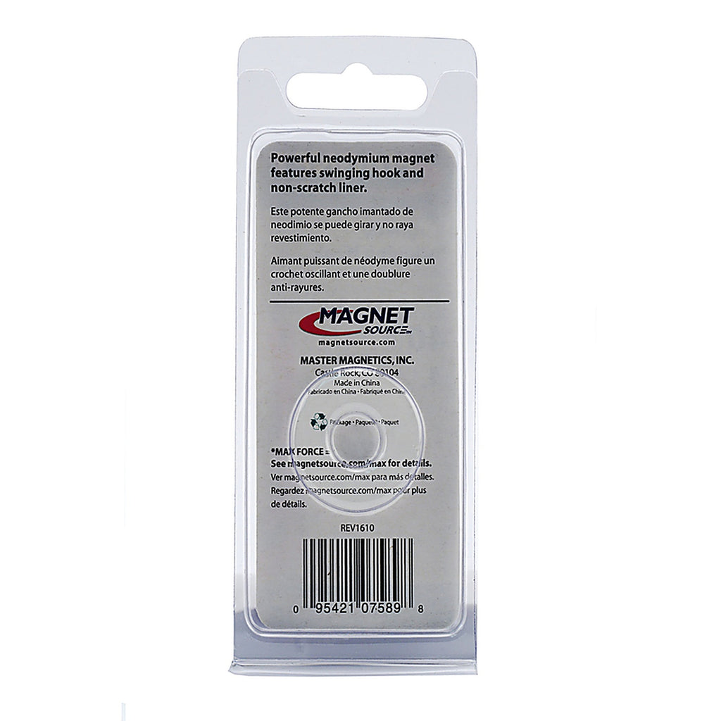 Master Magnetics 7589 .225 in. Neodymium Magnetic Hook 40 lb. pull 35 MGOe Silver 1/pc.