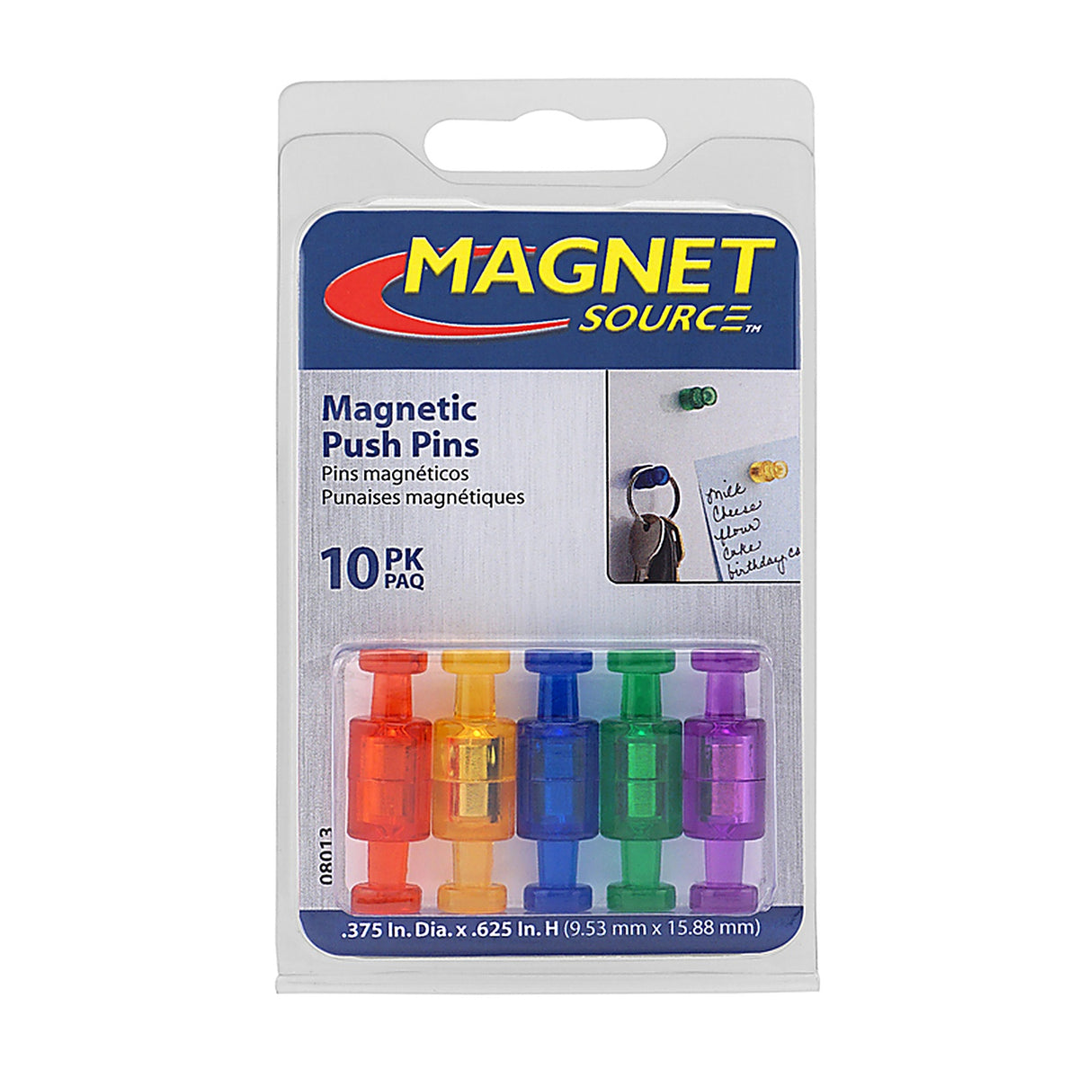 Master Magnetics 8013 .625 in. Neodymium Magnetic Push Pins 35 MGOe Assorted 10/pc.