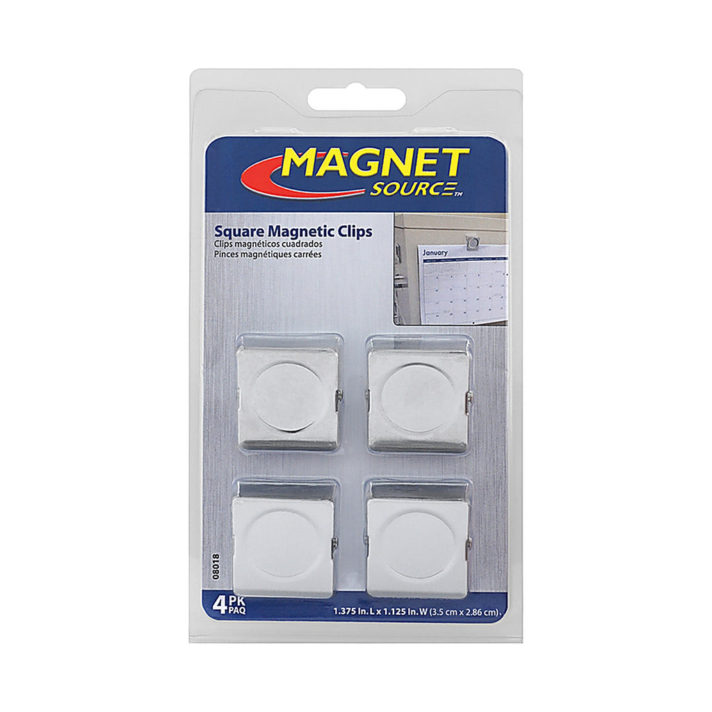 Master Magnetics 8018 1.125 in. Metal Square Magnetic Clips 5 lb. pull 3.4 MGOe Silver 4/pc.