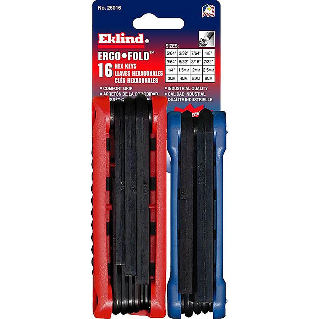 Eklind Tool 25016 Ergo-Fold Metric and SAE Fold-Up Hex Key Sets 16/pc.