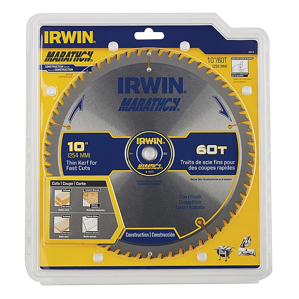 Irwin 14074 Marathon 10 in. Dia. x 5/8 in. Carbide Miter and Table Saw Blade 60 teeth 1/Pack