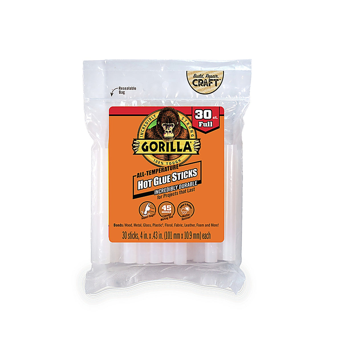 Gorilla 3033002 High Strength Hot Glue Sticks 30/pc.