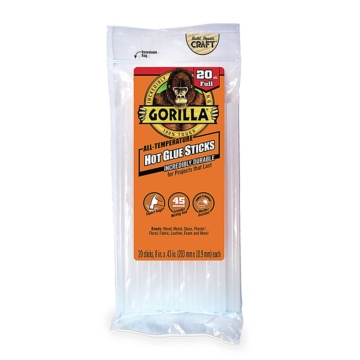 Gorilla 3032002 High Strength Hot Glue Sticks 20/pc.