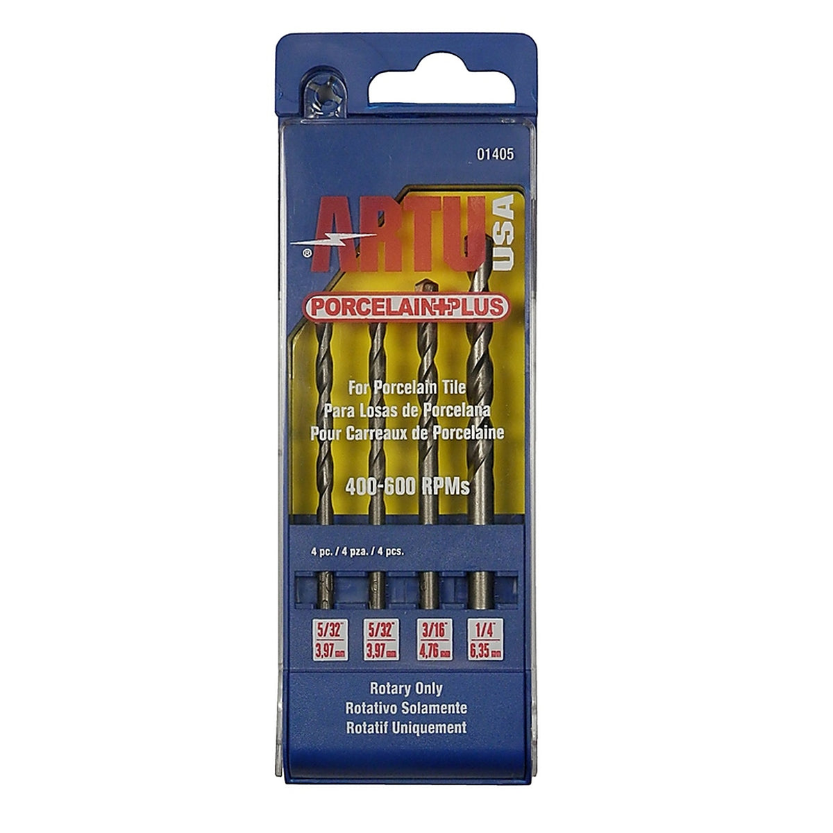 Artu 1405 Porcelain Plus Tungsten Carbide Tipped Glass and Tile Bit Set 4/pc.