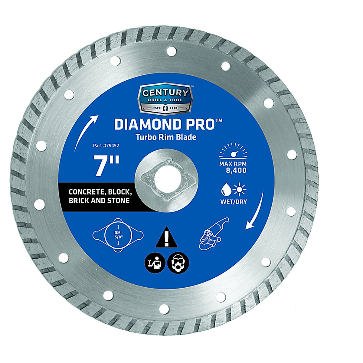 Century Drill & Tool 75452 Diamond Pro 7 in. Dia. x 5/8 in. Diamond Turbo Rim Saw Blade 1/Pack