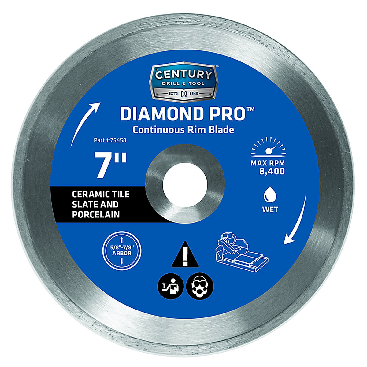 Century Drill & Tool 75458 7 in. Dia. x 7/8 Diamond Continuous Rim Diamond Saw Blade 1