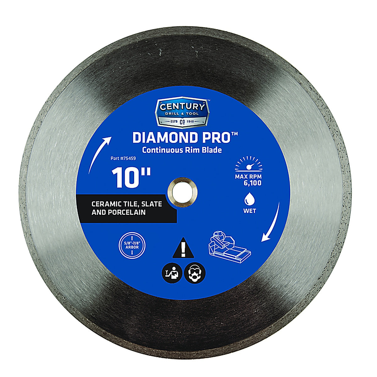 Century Drill & Tool 75459 10 in. Dia. Diamond Continuous Rim Diamond Saw Blade