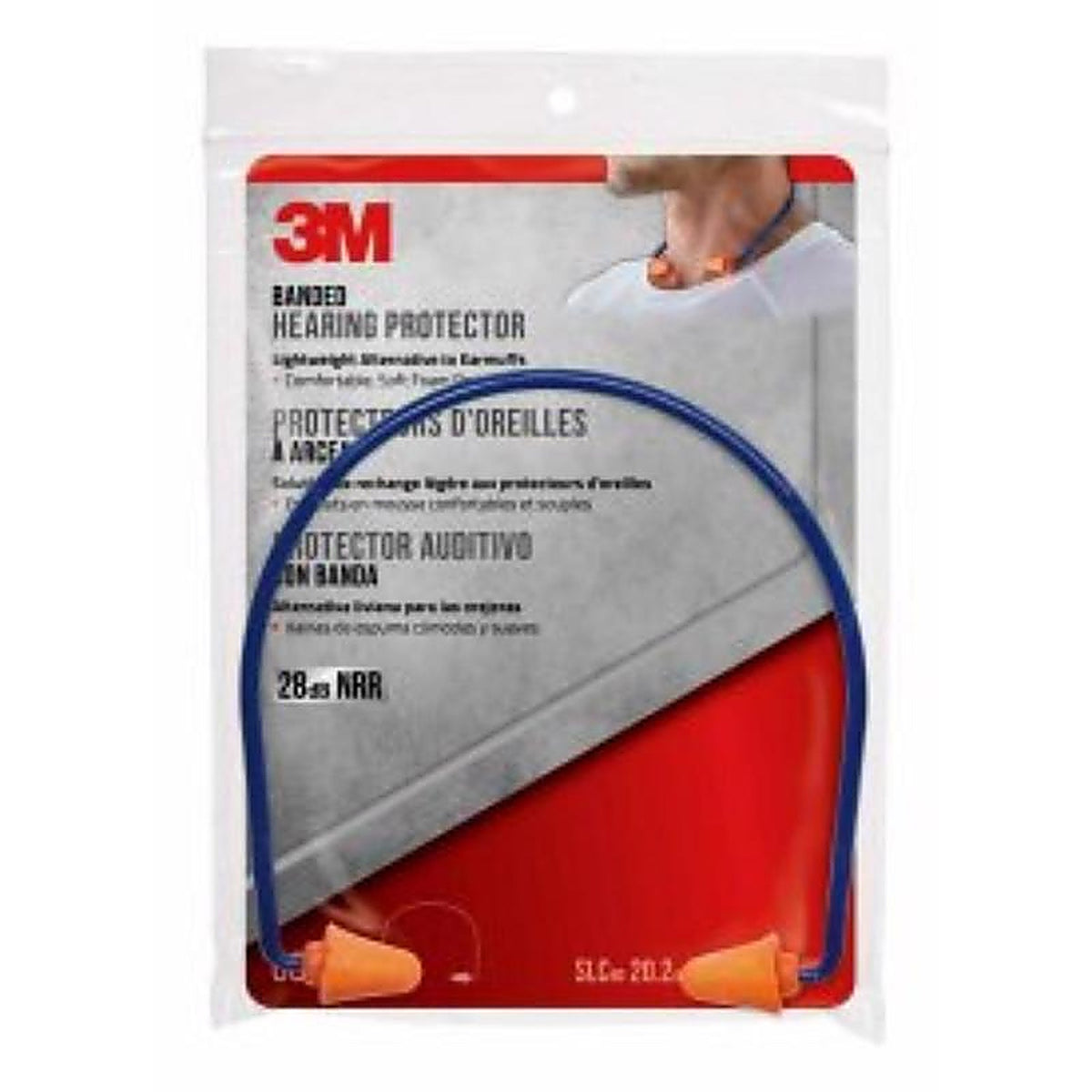 3M 90537-6DC 28 dB PVC Hearing Protector Banded Ear Plugs Blue/Orange 1/Pack