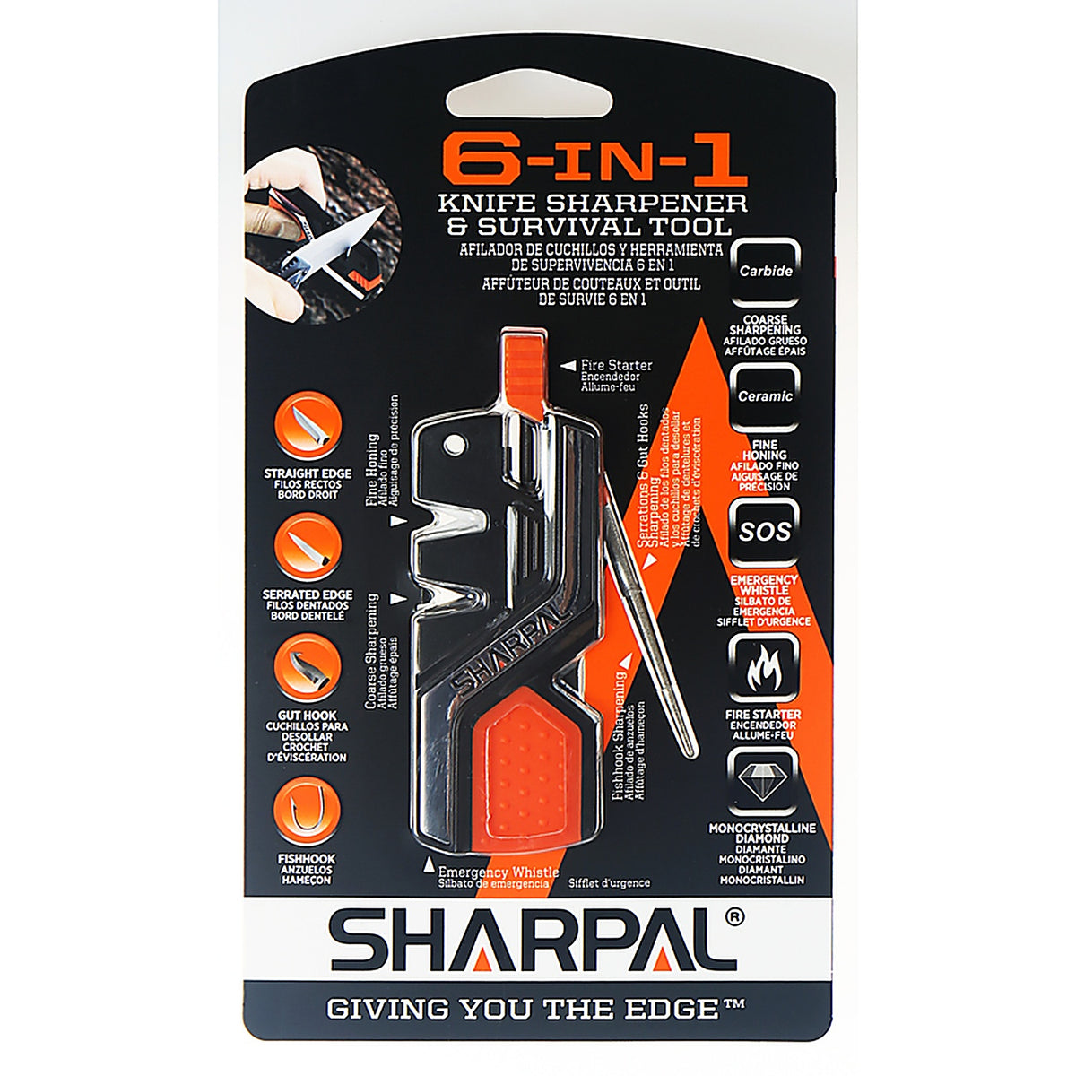 Sharpal 101N 6-in-1 Carbide/Diamond Knife Sharpener and Survival Tool 400 Grit 1/pc.