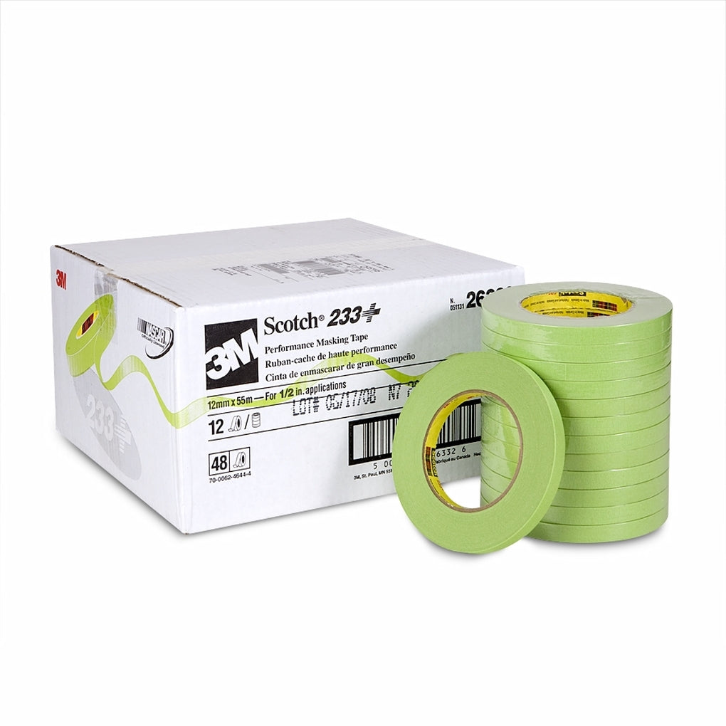 3M 26332 Scotch Performance Green Masking Tape 233+, 12 mm width (.47 inches), 26332