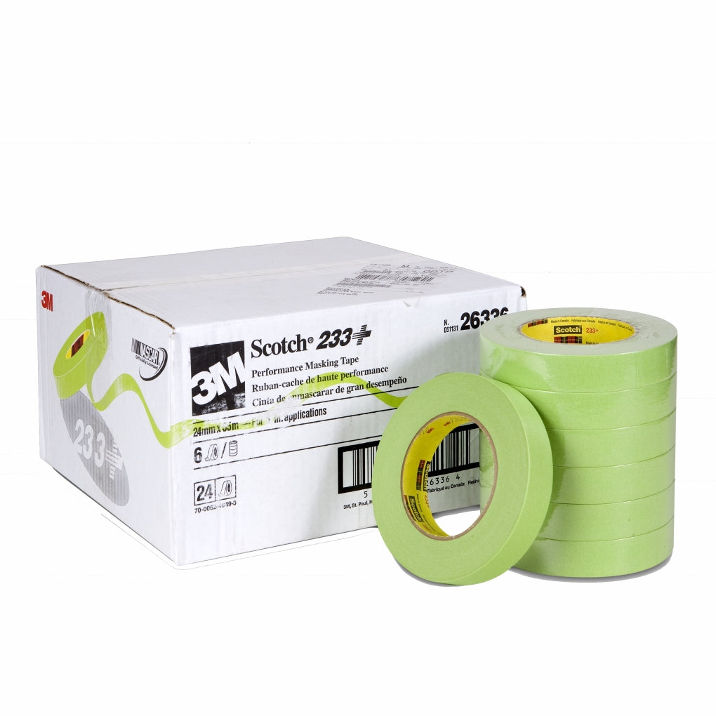 3M 26336 Scotch Performance Green Masking Tape 233+, 24 mm width (.94 inches), 26336