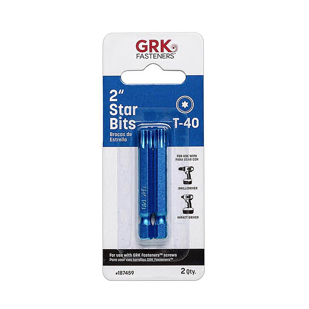 GRK Fasteners 187459 Star T40 x 2 in. L Power Bit Carbon Steel 2/pc.