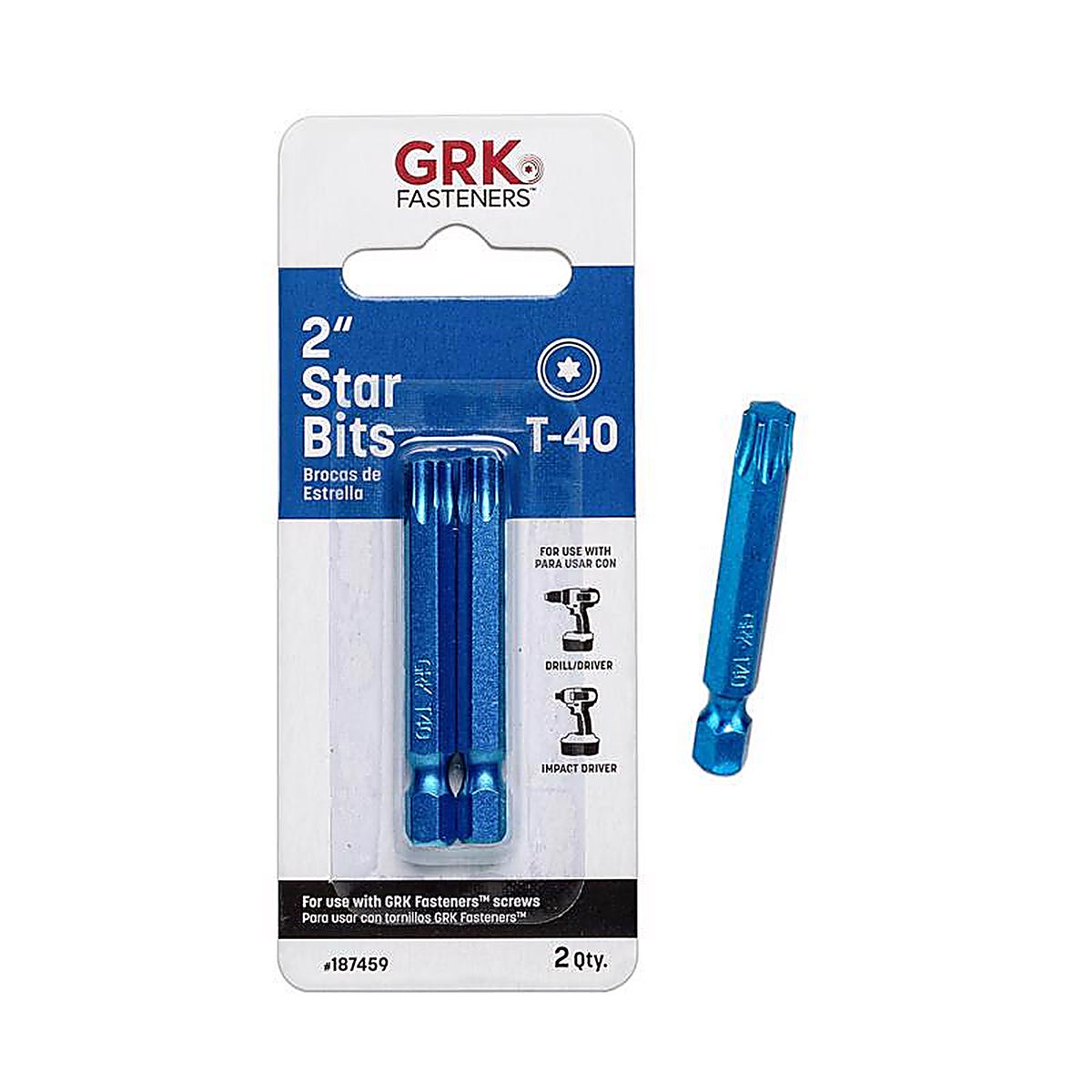 GRK Fasteners 187459 Star T40 x 2 in. L Power Bit Carbon Steel 2/pc.