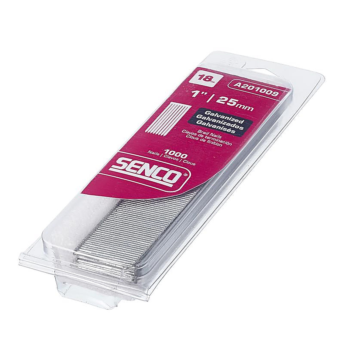 Senco A201009 1 in. 18 Ga. Straight Strip Brad Nails Smooth Shank 1000/Pack