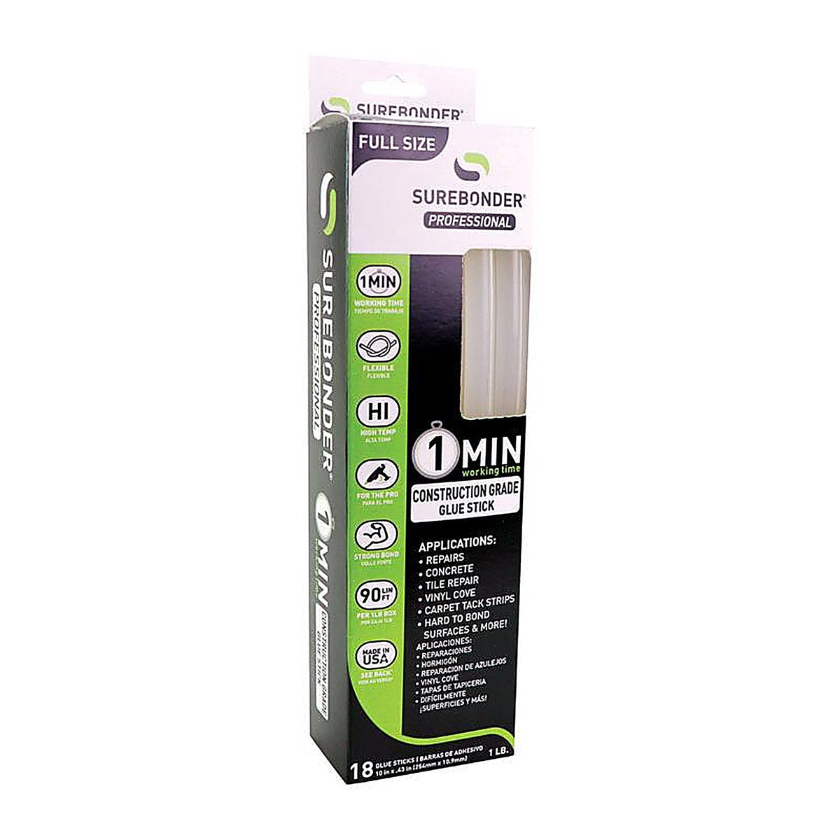 Surebonder CG-1R10T .41 in. Dia. x 10 in. L 1 Minute Construction Grade Glue Sticks Clear 18/Pack