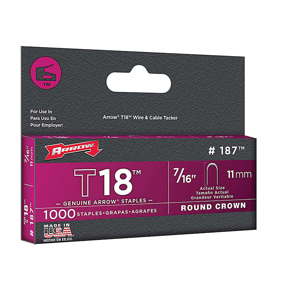 Arrow Fastener 187 T18 3/16 in. W x 7/16 in. L 18 Ga. Round Crown Wire Staples 1000/Pack