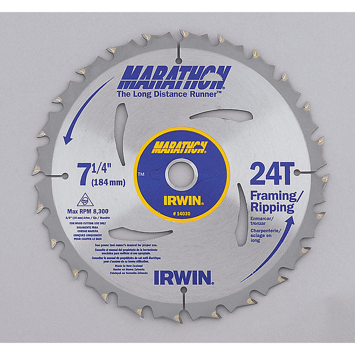 Irwin 14030 Marathon 7-1/4 in. Dia. x 5/8 in. Carbide Circular Saw Blade 24 teeth 1/Pack