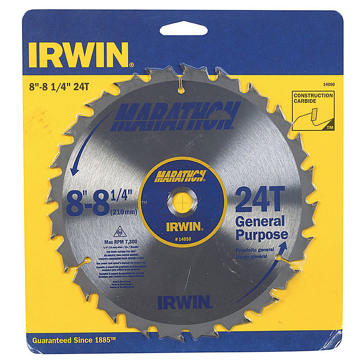 Irwin 14050ZR Marathon 8-1/4 in. Dia. x 5/8 in. Carbide Miter and Table Saw Blade 24 teeth 1/Pack