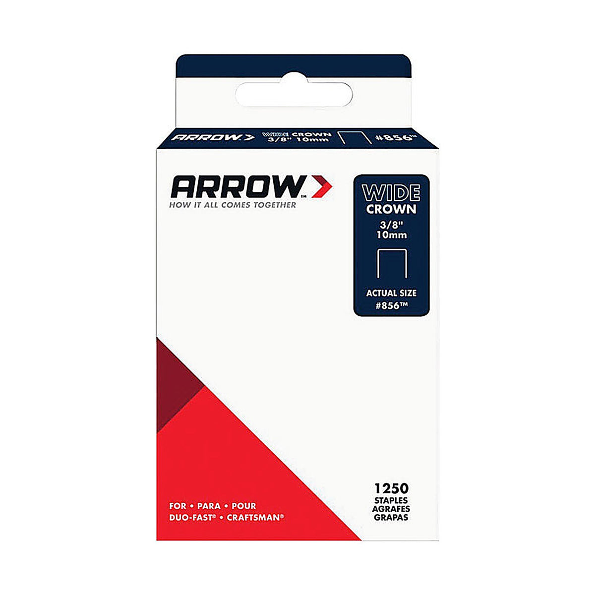 Arrow Fastener 856SP #856 1/2 in. W x 3/8 in. L 18 Ga. Wide Crown Standard Staples 1250/Pack