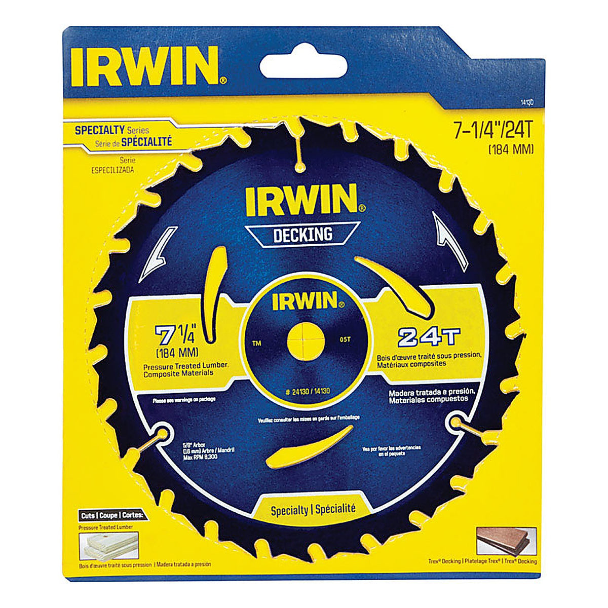 Irwin 14130 Marathon 7-1/4 in. Dia. x 5/8 in. Carbide Circular Saw Blade 24 teeth 1/Pack
