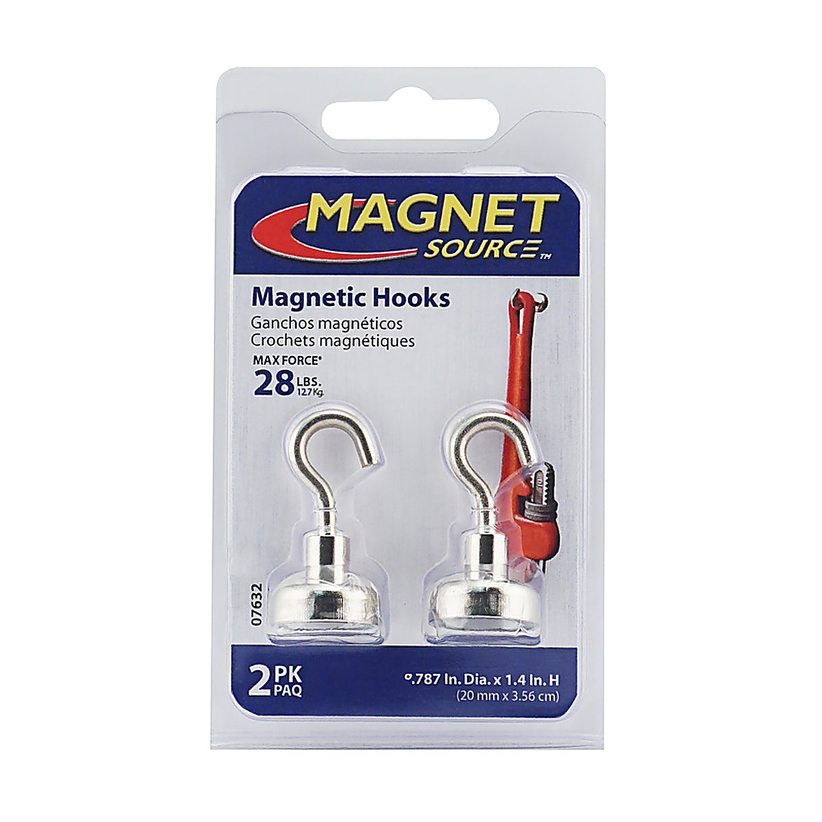 Master Magnetics 7632 1.4 in. Neodymium Magnetic Hook 28 lb. pull 42 MGOe Silver 2/pc.