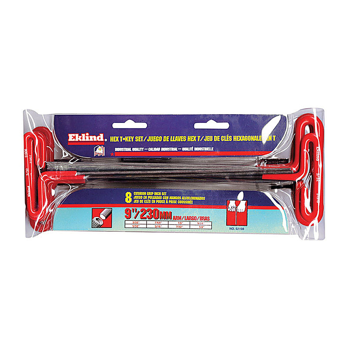 Eklind Tool 53198 3/32" to 1/4" SAE T-Handle Hex Key Set 9 in. 8/pc.