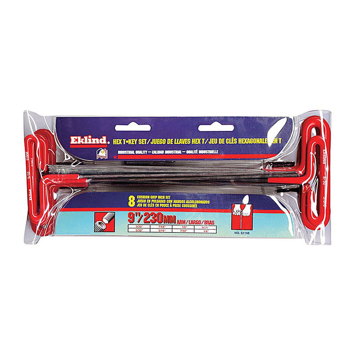 Eklind Tool 53198 3/32" to 1/4" SAE T-Handle Hex Key Set 9 in. 8/pc.