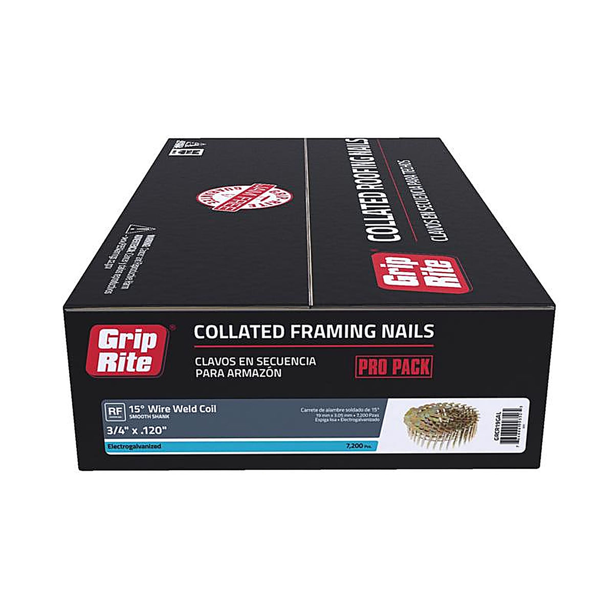 Grip-Rite GRCR19GAL 3/4 in. 11 Ga. Angled Coil Roofing Nails 15 deg. Smooth Shank 7200/Pack