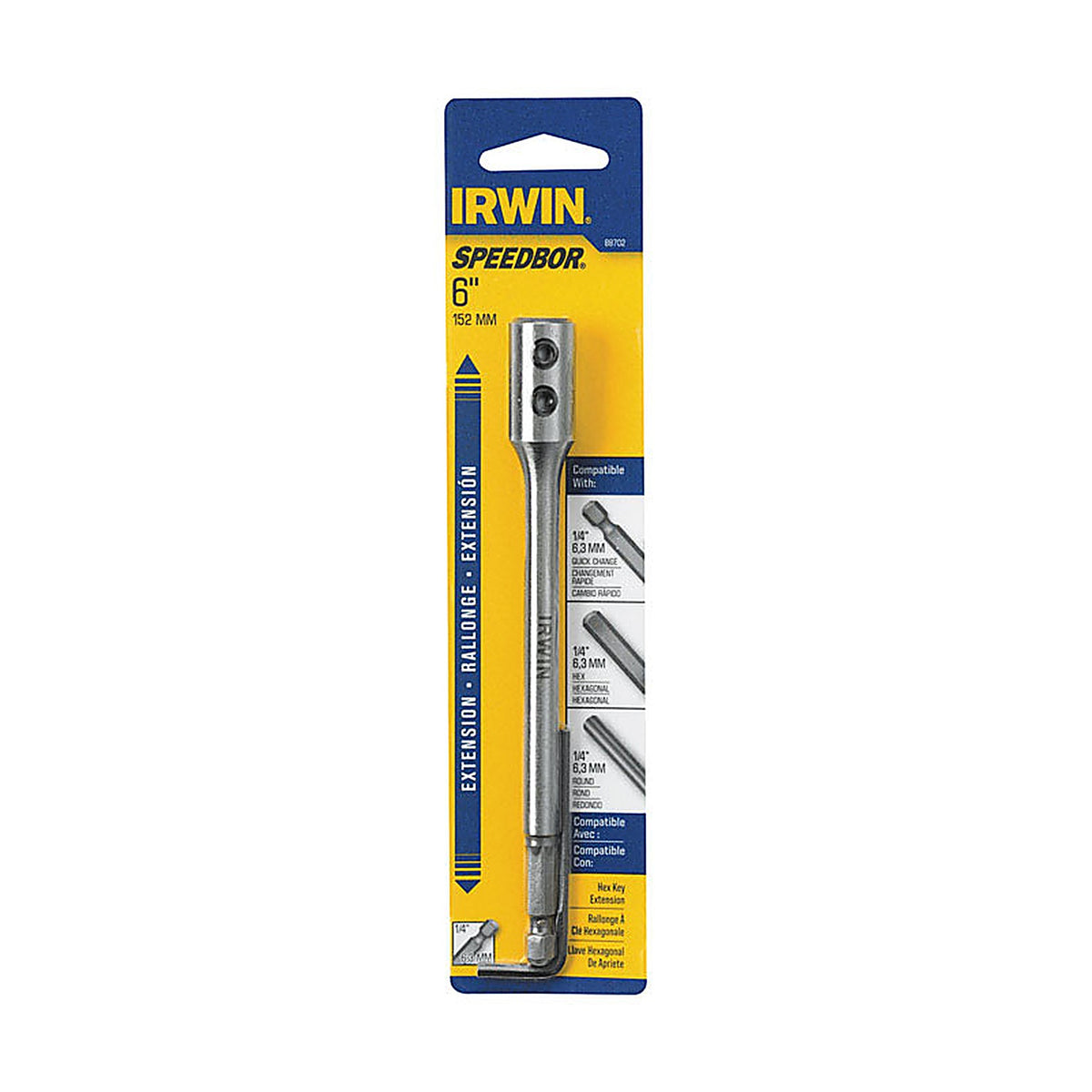 Irwin 88702 Speedbor 6 in. Steel Wood Boring Bit Extension 1/4 in. Quick-Change Hex Shank 1/pc.